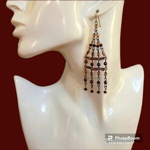 3/$30 VTG Brown Rust Beaded Chandalier Dangle Hook Earrings